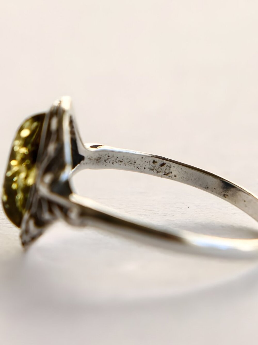 Baltic Green Amber Victorian Ring -Sterling Silver - Picture 5 of 5
